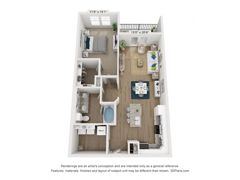 a floor plan of a 1 bedroom apartment